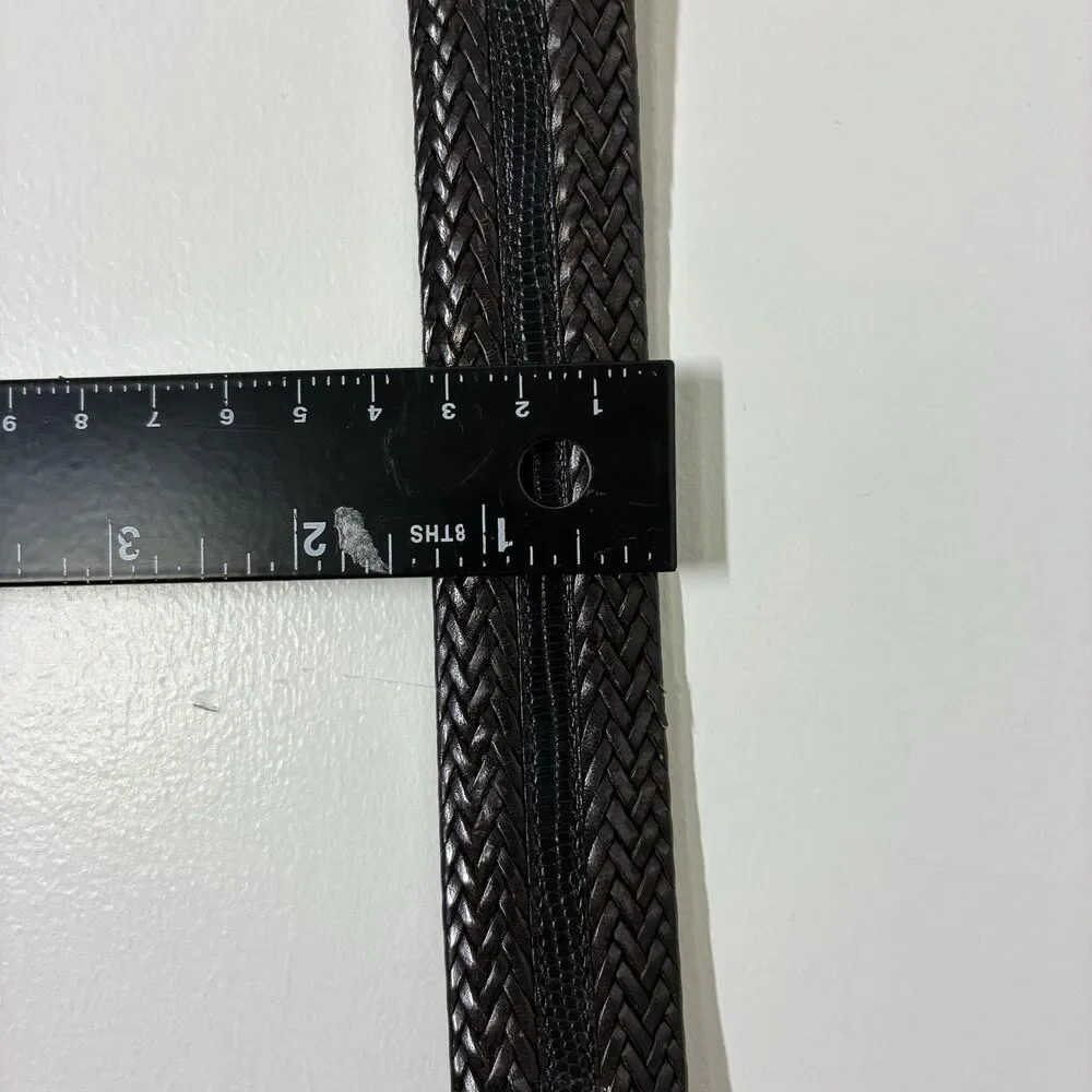 Brighton Leather Belt Mens 38 Black Braided Woven Western Silver Buckle Onyx